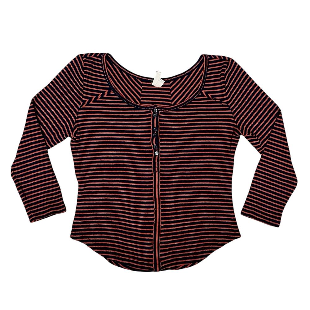 We The Free Striped Waffle Knit Crop Top Navy Orange Sze M Layering Indie Sleaze